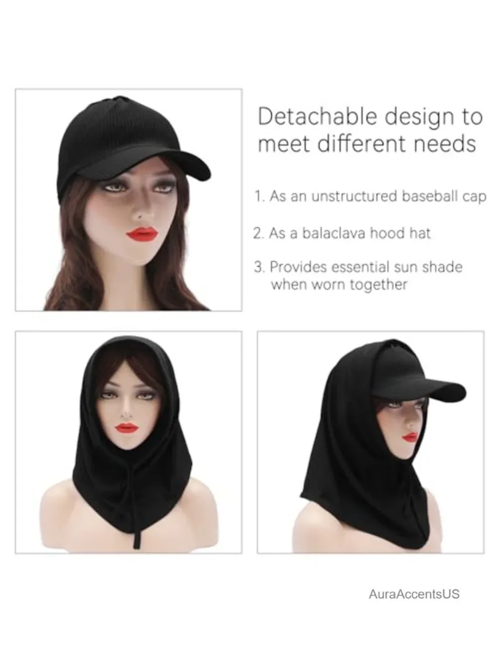 Women's Polyester Balaclava Hood Hat with Detachable Visor for Cycling Hiking